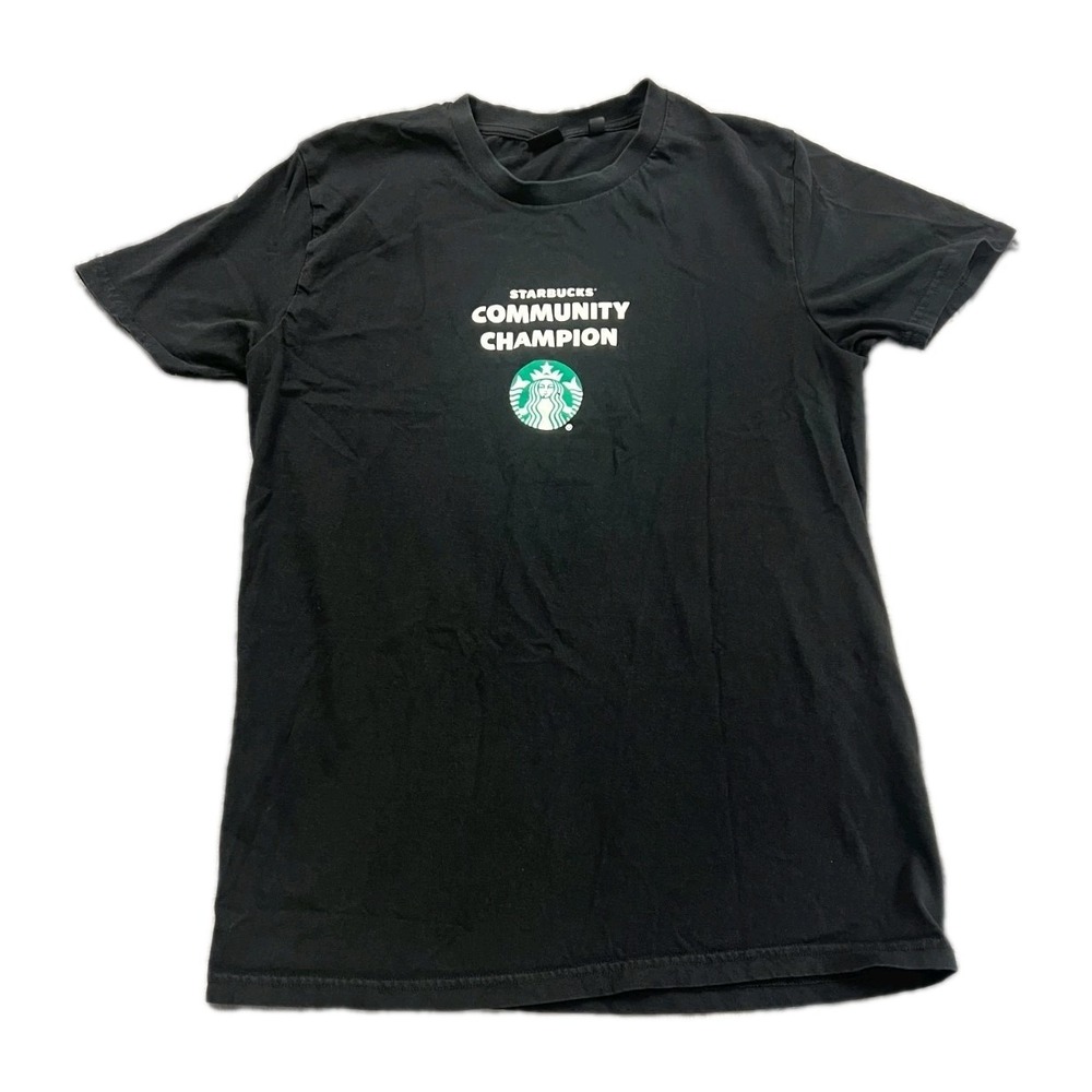 Stanley Starbucks‎ Community Champion T Shirt Mens S Black Crew Neck Graphic Tee